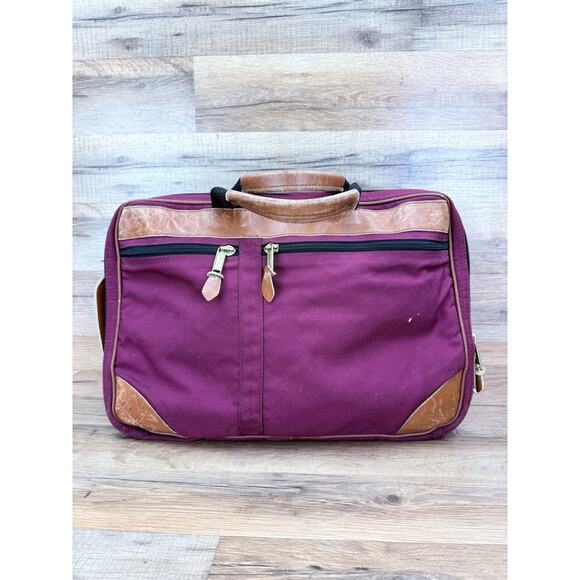 Vintage LL BEAN Bag Freeport Maine Maroon W/ Leather Travel Carry On 23"… - Picture 1 of 8